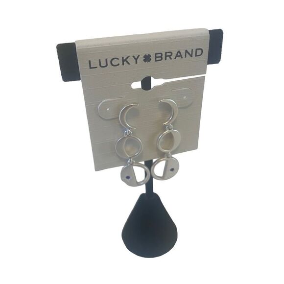 Phases of the Moon Matte Silver Toned Drop Earrings. - Picture 2 of 6